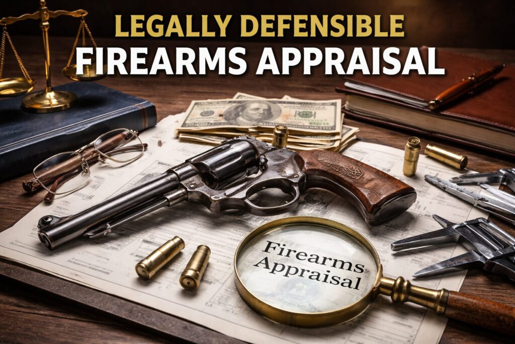 Legally defensible firearms appraisal showing documented valuation, condition analysis, and market evidence